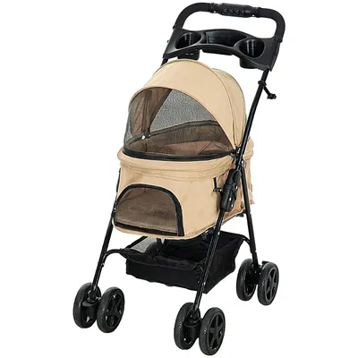 Produktbild von Hundebuggy Hundewagen klappbar Sicherheitsleinen Becherhalter Khaki