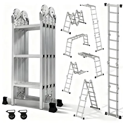 Produktbild von OUTIGO Mehrzweckleiter Multifunktionsleiter Klappleiter Teleskopleiter A-Rahmenleiter 4x3 350cm Anlegeleiter Stehleiter Haushaltsleiter Aluleiter
