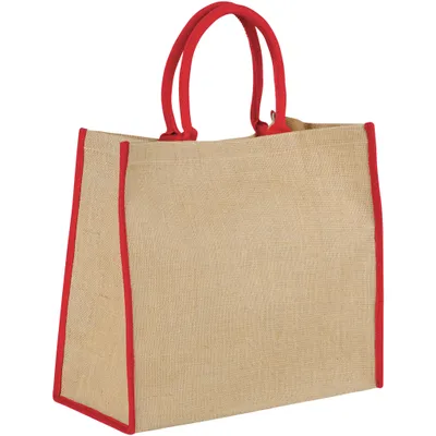 Image de Bullet Le grand sac à provisions en jute PF1400 (40,5 x 18,5 x 36 cm) (Nature/Rouge)