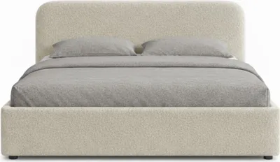 Produktbild von Polsterbett 160x200 mit Bettkasten - Creme - Metallgestell - mit Stauraum - Bettrahmen mit Lattenrost - Gasfeder - Doppelbett - Ohne Matratze