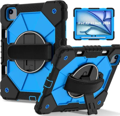 Image de Etui pour iPad Air 11 pouces M2 (2024), étui pour tablette avec dragonne pivotante à 360° et support noir bleu