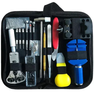 Imagen del producto de Kit de reparación de relojes, con 147 piezas, que incluye un abridor de cajas y un removedor de eslabones de correa, ideal para la reparación de relojes