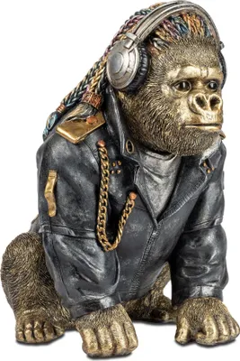 Produktbild von moderne Dekofigur Gorilla mit Lederjacke und Kopfhörern H. 34cm Formano