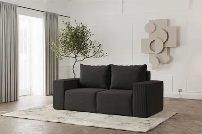 Produktbild von Sofa Designersofa ESTELLE 2-Sitzer in Stoff Poso Schwarz
