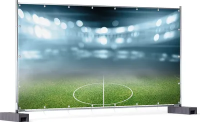 Produktbild von Wallario XXL Outdoor-Poster für Garten oder Balkon, Motiv Fußball Stadion Mittellinie II, in ca. 340 x 173 cm