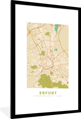 Produktbild von MuchoWow® Gerahmtes Poster Karte - Erfurt - Jahrgang - Karte 60x90 cm - Poster mit Schwarzem Bilderrahmen Wandposter Rahmen Foto Bilder - Dekoration - Wandposter Wohnzimmer - Hochwertig