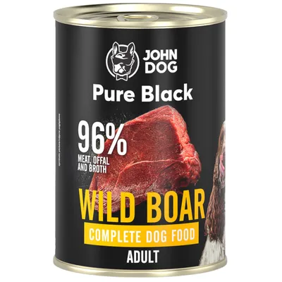 Produktbild von John Dog Hundenassfutter Pure Black Wild - Premium Getreidefreies Hundefutter mit 96% Fleisch - Monoprotein Nassfutter für ausgewachsene Hunde 400g
