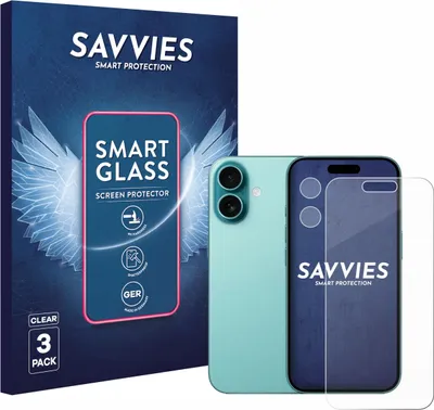 Produktbild von 3x Savvies Schutzglas Folie für Apple iPhone 16 (Display+Kamera) 9H Panzer Schutzfolie Glas Displayschutz klar transparent