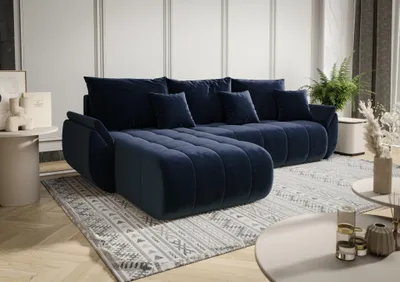 Produktbild von Ecksofa Schlafsofa AKITA Stoff Monolith Dunkelblau Ottomane Links