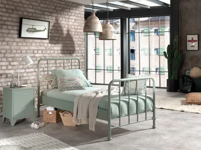 Image de Vipack BRONXX Lit métallique au look cool vert olive mat, surface de couchage 90 x 200 cm