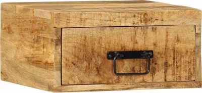 Image de Table de chevet murale bois de manguier massif brut