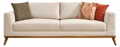 Image de Canapé 3 places, style moderne, couleur beige, structure en bois, rembourrage moelleux
