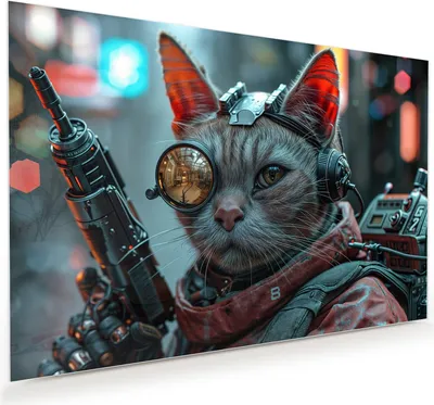 Produktbild von Glasbild 120x80cm in XXL für Wohnzimmer, Schlafzimmer Motiv Cyberkatze