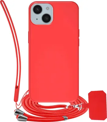 Image de Jaym, étui silicone iPhone 15 Plus avec cordon et dragonne, rouge