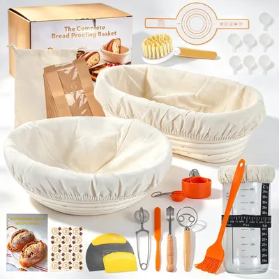 Sauerteig-Set 16-tlg. mit Gärkörben 25 cm oval & 23 cm rund