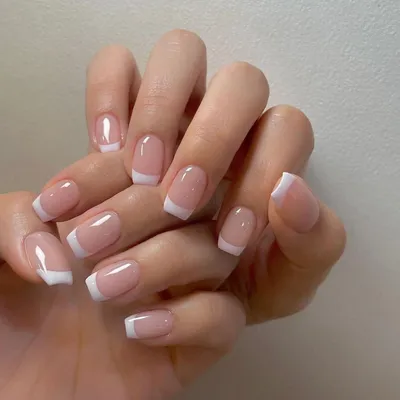 Image de 24 pcs. Glossy Ongles Angulaires A Coller, Blanc & Rose, Ongles Artificiels Moyens