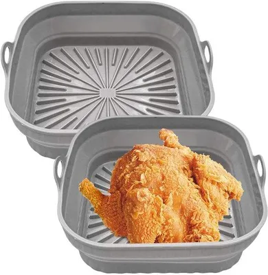 Obrázek produktu pro Silikonové podložky do horkovzdušné fritézy, 2 ks skládatelná/recyklovatelná silikonová podložka do horkovzdušné fritézy, příslušenství do horkovzdušné fritézy, vhodné do mikrovlnné trouby, pečicí papír do horkovzdušné fritézy.
