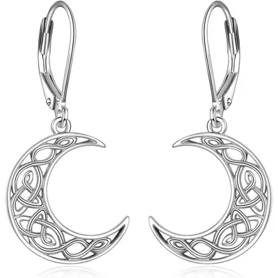 Immagine prodotto di Orecchini a forma di luna sospesa, in argento sterling 925, con motivo di nodo celtico
