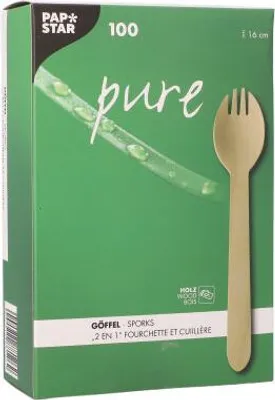 Produktbild von 1000 Papstar Göffel, Holz pure 16 cm 88126 Kombination aus Gabeln und Löffeln Snackbesteck