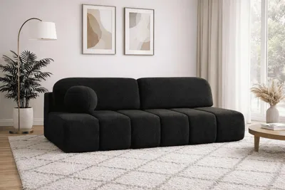 Produktbild von Polstersofa  aus Bouclé, Sofa mit Schlaffunktion und Bettkasten, Polstersofa, Sofagarnitur Wohnlandschaft mit Bettfunktion, Couch für Wohnzimmer - Schlafsofa - Sofa Fluffy - Schwarz (Anthology 19)