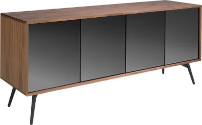 Produktbild von Angel Cerdá Sideboard aus schwarzem Glas mit Spiegeleffekt, Walnuss und schwarzem Stahl 3061