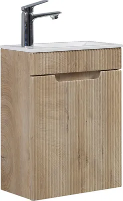 Produktbild von Badplaats Gäste-WC Waschtisch Set Thermis 40 x 22 cm Eiche Hell - Badmöbel Set mit Waschbecken und Unterschrank, Vormontiert und mit Soft-Close