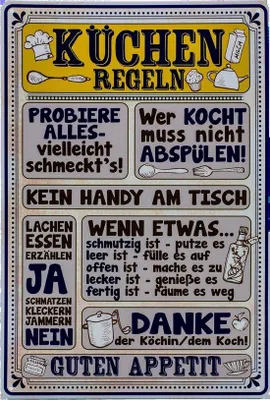 Productafbeelding van Grappig Keukenbord Metaal 30x20 cm - Huisregels & Levenswijsheid - Vintage Wanddecoratie