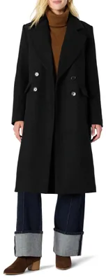 Produktbild von A. Essentials Damen Zweireihiger Relaxed-Fit-Longline-Mantel Wollmischung, Schwa
