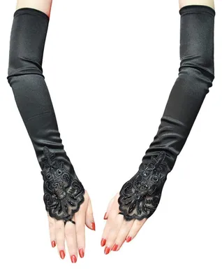 Produktbild von Lange Satinhandschuhe Ellenbogenlang Schwarz