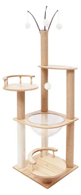 Produktbild von Katzenbaum - Kratzbaum für große Katzen - 4 Ebenen - Sisal Kratzsäulen - 4 Spielbälle - 40x40x132 cm - Gelb