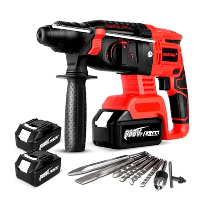 Image de Marteau perforateur sans fil Perceuse à percussion sans balais 4-en-1 Marteau perforateur sans fil avec 2x batterie, poignée rotative 360° et embouts Sert, pour béton, maçonnerie, murs