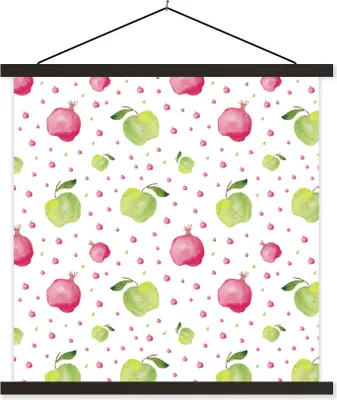 Produktbild von MuchoWow® Textilposter Apfel - Granatapfel - Aquarell - Schablonen 90x90 cm mit schwarzem Rahmen - Magnetisches