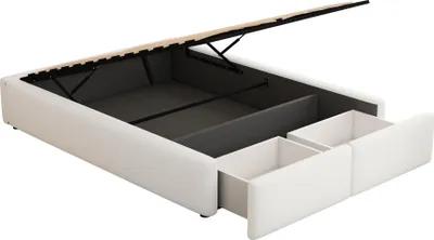 Produktbild von Futonbett mit Bettkasten, Lattenrost und Schubladen, 140x200 cm, Bezug aus Leinen