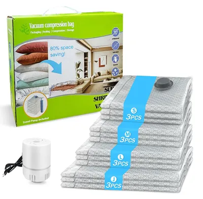 Vakuumbeutel 12er-Set mit Pumpe, 4 Größen, wiederverwendbar