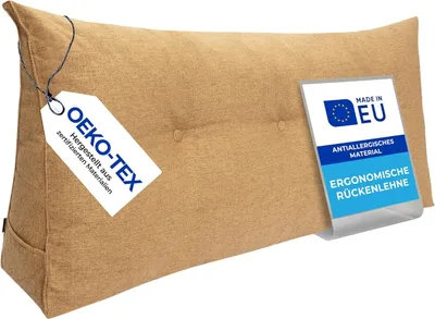 Produktbild von Pillows24 - Rückenkissen für Bett & Sofa mit abnehmbarem, waschbarem Bezug - 140cm breit | Großes Lesekissen - Keilkissen, Gelb