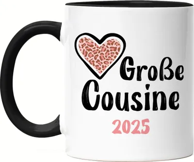 Produktbild von Große Cousine 2025 Tasse Schwarz Love Beschützerin Liebe Familie Spaß Freude Cousinen Geborgenheit Family