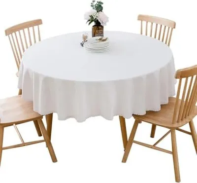 Produktbild von Runde Tischdecke aus Baumwollleinen, geeignet für Esstische, Kaffeetische, maschinenwaschbar, weiß, Durchmesser 140 cm