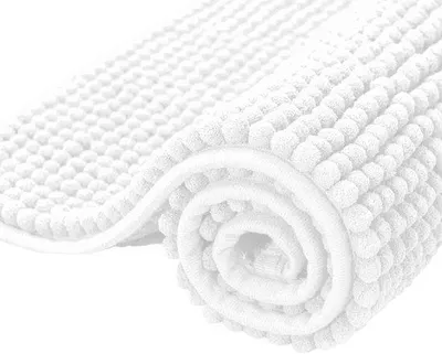 Produktbild von Unyqoos® Chenille-Badematte 40 x 60 cm – weiche Mikrofaser-Chenille, superabsorbierend, Weiß, rutschfeste Unterseite, maschinenwaschbar