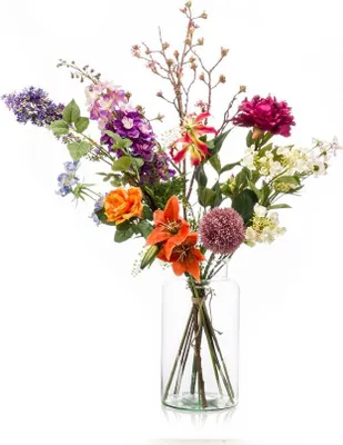 Produktbild von artplants.de Kunst Blumenstrauß Feme, orange - violett, 105cm, Ø 40cm - Künstlicher Blumenstrauß - Kunststoff Strauß