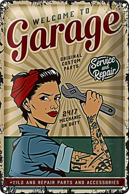 Produktbild von Blechschild Retro 40x30cm Pinup welcome Garage service 24/7