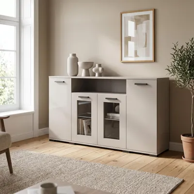 Produktbild von Masseno Kommode ALBANO 160 cm Sideboard mit 4 Schubladen für Wohnzimmer Schlafzimmer Modern 160x40x83 cm Kaschmir