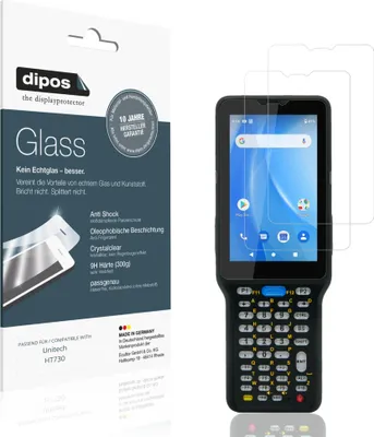 Produktbild von 2x Schutzfolie für Unitech HT730 - Anti-Shock 9H Folie dipos Glass Kunststoffglas