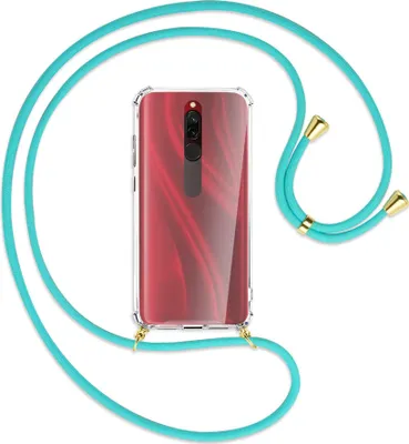 Produktbild von Handykette Backcover-Schutzhülle mit Band (Metall goldfarben) für Xiaomi Redmi 8 - türkis