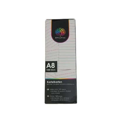 Produktbild von OfficeTree 1000 Karteikarten Set A8 - Karteikarten A8 Liniert, Kariert, Blanco und Bunt - Lernkarten mit Karteikarten-Box - Karteikarten für Englisch Vokabeln, Formeln und Notizen