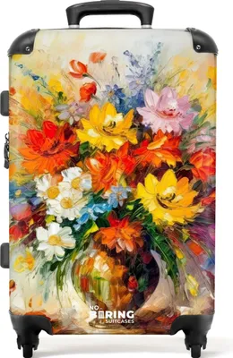 Produktbild von NoBoringSuitcases.com® Großer Koffer - Blumen - Farbenfroh - Ölfarbe - Blumentopf - Kombinationsschloss TSA - Hartschalen Trolley 4 Rollen - 72 liter - Reisekoffer - 66 cmKoffer Mittelgroß 67x43x25 cm, 72L,