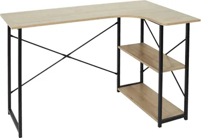 Zdjęcie produktu dla BIURKO NAROŻNE Stand loft 2 PÓŁKI czarne Z MDF I METALU
