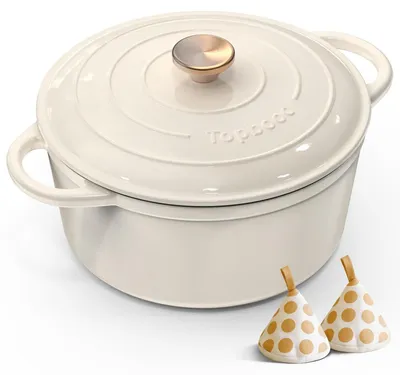 Immagine prodotto di Pentola in ghisa per pane, 26 cm, 5 litri, forno olandese color crema con coperchio