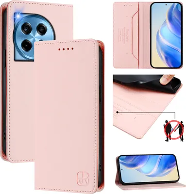 Immagine prodotto di Custodia in pelle per OnePlus 12R, flip case con slot per carte, portafoglio e supporto Rosa