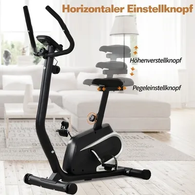 Produktbild von Ergometer Cardio-Fitnessfahrrad, Heimtrainer mit Pulssensoren 8-stufiger Magnetwiderstand und Sitzverstellung, Heimtrainer mit Pad-Halterung