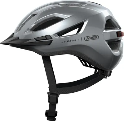 Immagine prodotto di ABUS Urban-I 4.0 city helmet - casco da bici con luce posteriore ricaricabile, 2 modalità di illuminazione, visiera, apertura a codino e chiusura magnetica - per adolescenti, donne e uomini - taglia L, argento